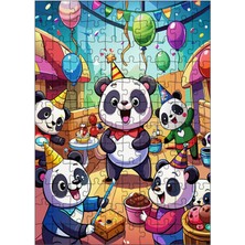 Ekart Ahşap Mdf Puzzle Yapboz Sevimli Pandalar Yaş Günü 120 Parça 25*35 cm