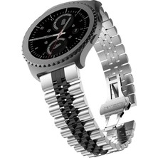 Megafox Teknoloji Samsung Galaxy Watch Uyumlu Kordon Paslanmaz Metal Klipsli Rolex Kayış, Gümüş-Siyah