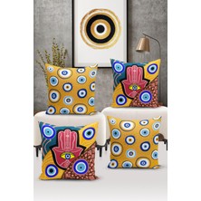 Bertille Home Nazar Serisi Çift Tarafı Dijital Baskılı  4'lü Kırlent Kılıfı Seti (Evil Eye Cushion Cover)
