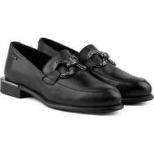 Venüs 2050132Y Kadın Tokalı Siyah  Deri Loafer Ayakkabı