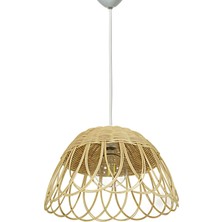 Turkish Belkıs Rattan Bambu, Hasır Sarkıt Avize Çap: 35 cm Yükseklik: 23 cm Doğal Rattan