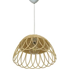 Turkish Belkıs Rattan Bambu, Hasır Sarkıt Avize Çap: 35 cm Yükseklik: 23 cm Doğal Rattan