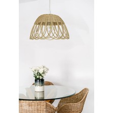 Turkish Belkıs Rattan Bambu, Hasır Sarkıt Avize Çap: 35 cm Yükseklik: 23 cm Doğal Rattan