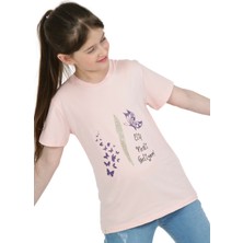 Dekim Moda Kız Çocuk Kısa Kollu T-Shirt Bisiklet Yaka Islami Lila Elif Nesli Baskılı