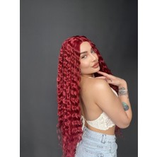 Peruk Market Afro Dalga Görünümlü Tül Peruk Ekstra Uzun Kızıl