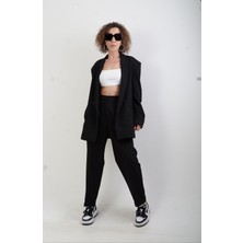 Zelish My Sister Siyah Premium Oversize Ceket Pantolon Takım