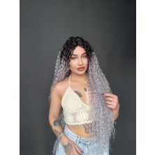 Peruk Market Afro Dalga Görünümlü Tül Peruk Ekstra Uzun Siyah Gri