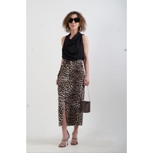 Zelish My Sister Leopar Desenli Yırtmaçlı Etek