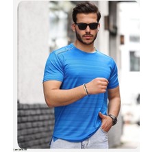 Spor Life Mens Style Reflektör Şeritli Çizgili Spor T-Shirt