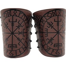 Hermoso Çift Cosplay Sahne Retro Viking Vegvisir Deri Kol Zırhı Kahverengi (Yurt Dışından)