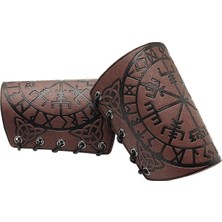 Hermoso Çift Cosplay Sahne Retro Viking Vegvisir Deri Kol Zırhı Kahverengi (Yurt Dışından)