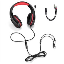 Gorgeous Ps4/ps5 Bilgisayar Pc Dizüstü Bilgisayar Için G10 Başa Monte Oyun Kulaklığı Kırmızı (Yurt Dışından)