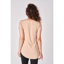 Defy's Kadın Oversize Bisiklet Yaka Kısa Kollu Tişört Vizon