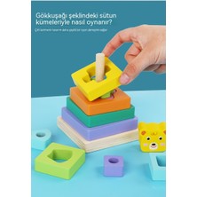 Janjonstar Yeni Çocuk Çift Katmanlı Hayvan Geometri Kulesi Gökkuşağı Hanoi Kulesi Erken Eğitim Aydınlanma Oyuncak Seti Sütun Istifleme Daire (Yurt Dışından)