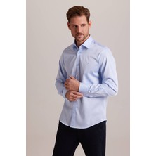 Ysf Erkek Mavi Slim Fit Pamuk Saten Gömlek