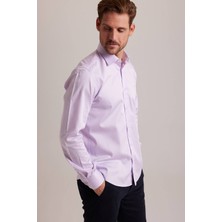 Ysf Erkek Lila Düz Slim Fit Uzun Kol Saten Gömlek