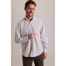 Ysf Erkek Bej Kareli Regular Fit Yaka Düğmeli Gömlek