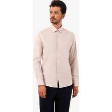 Ysf Erkek Bej Uzun Kol Slim Fit Gömlek