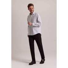 Ysf Erkek Bej Çizgili Regular Fit Uzun Kol Gömlek