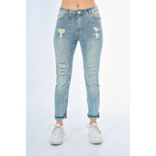 Fınger Prınt - Kadın Mavi Denim Pantolon