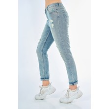 Fınger Prınt - Kadın Mavi Denim Pantolon