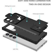 Urban Glow Samsung Galaxy S23 Kayar Kamera Kapaklı Sağlam Standı Telefon Kılıfı - Siyah (Yurt Dışından)