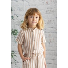 Mininio Erkek Çocuk Bej Çizgili Müslin Gömlek