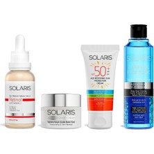 Solaris Retinol Serum 30 ml ve  Anti Age Bakım Kremi 50 ml ve  Güneş Kremi 50 ml ve Tonik 200 ml