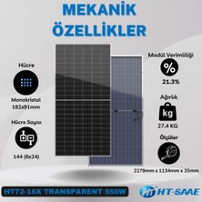 HT-SAAE HT72-18X Transparan Şeffaf 550 Watt Güneş Enerji Paneli Half-Cut Monokristal Yüksek Verimli Bifacial Hücre