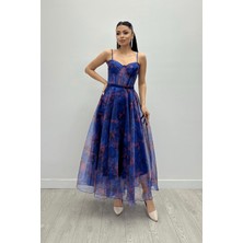 Giyimmasalı Organze Kumaş Askılı Midi Elbise - Mavi