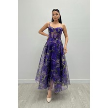 Giyimmasalı Organze Kumaş Askılı Midi Elbise - Mor