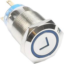 Motorobit 19FXHX 19MM Düz Yaylı Işıklı Ok Işaretli Metal Buton - Mavi