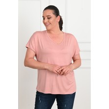 Koza Kadın V Yaka Büyük Beden T-Shirt 1486-23