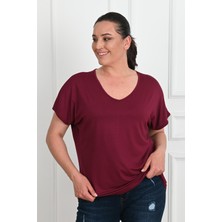 Koza Kadın V Yaka Büyük Beden T-Shirt 1486-23