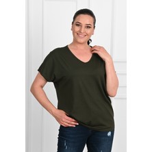 Koza Kadın V Yaka Büyük Beden T-Shirt 1486-23