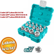 Ingco Total THKTETS0114 Yıldız Lokma Takımı 14'lü Set 1/4 3/8 1/2 Cr-V Çelik Soket