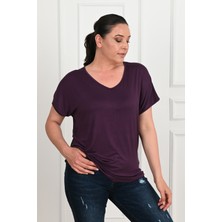 Koza Kadın V Yaka Büyük Beden T-Shirt 1486-23