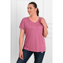Koza Kadın V Yaka Büyük Beden T-Shirt 1486-23