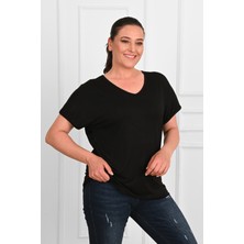 Koza Kadın V Yaka Büyük Beden T-Shirt 1486-23
