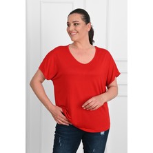 Koza Kadın V Yaka Büyük Beden T-Shirt 1486-23