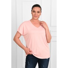 Koza Kadın V Yaka Büyük Beden T-Shirt 1486-23