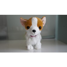 Mj Toys Havlayan Sese Duyarlı Ayağa Kalkan Uykuya Dalan  Peluş Sevimli Beyaz Kahverengi Köpek