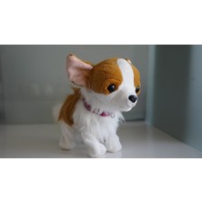 Mj Toys Havlayan Sese Duyarlı Ayağa Kalkan Uykuya Dalan  Peluş Sevimli Beyaz Kahverengi Köpek