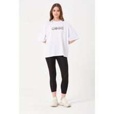 Owut Collection Unisex Beyaz Bisiklet Yaka Baskılı Oversize T-Shirt