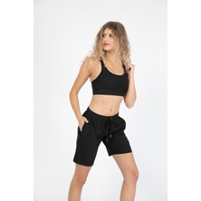 Miami Beach Kadın Siyah Düz Renk Iki Yan Cepli Uzun Boy Mayo Deniz Şortu