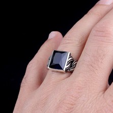 Takı925 Mavi Zirkon Taşlı Örgü Model 925 Ayar Gümüş Erkek Yüzük