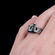 Takı925 Yeşil Zirkon Taşlı Örgü Model Erkek Yüzük