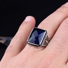 Takı925 Mavi Renk Zirkon Taşlı 925 Ayar Gümüş Erkek Yüzük