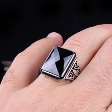 Takı925 Siyah Renk Zirkon Taşlı 925 Ayar Gümüş Erkek Yüzük