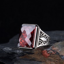 Takı925 Kırmızı Renk Zirkon Taşlı 925 Ayar Gümüş Erkek Yüzük